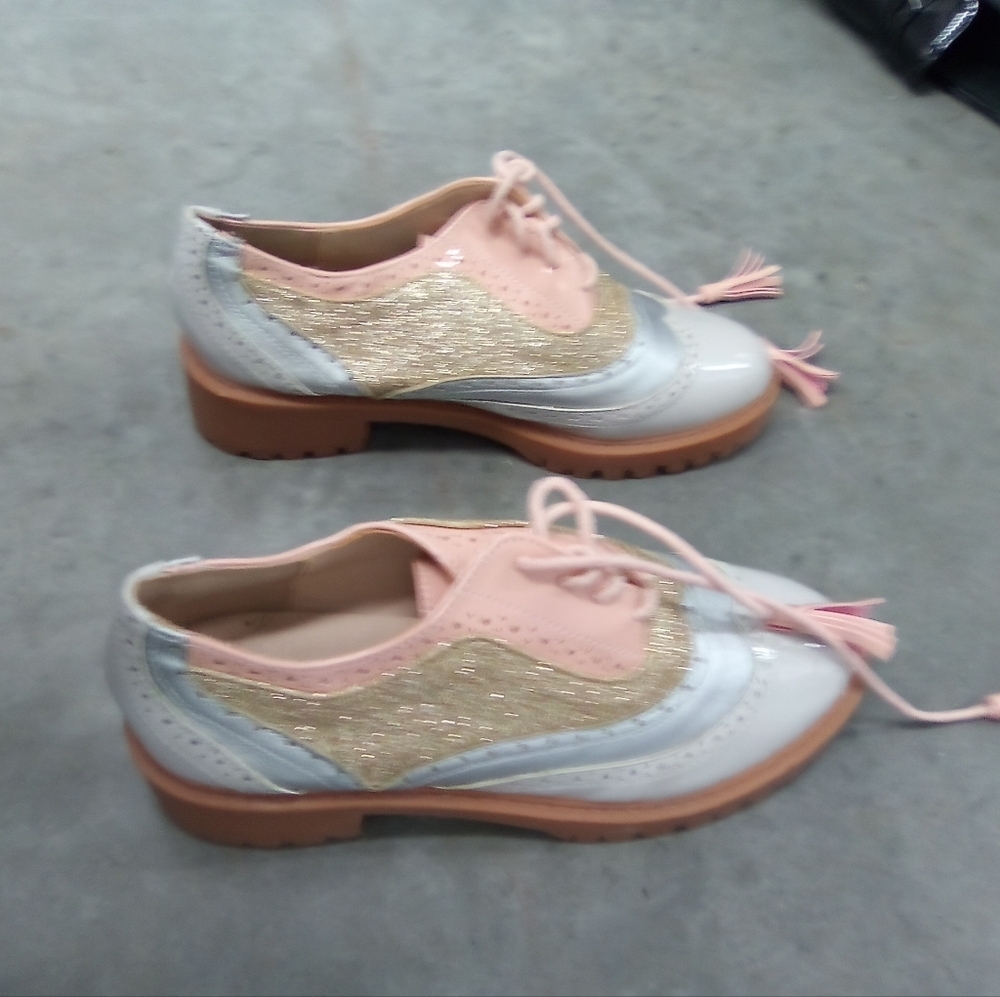 Jolie Stylish Glitter Oxford Shoes - Pink and Gold - Picture 3 of 4